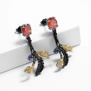 Classic Leaf Shape Red Zircon Party Earrings
