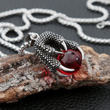 Red Beads Dragon Claw Pendant Necklace Stainless Steel Chain Men Women Jewelry