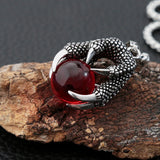 Red Beads Dragon Claw Pendant Necklace Stainless Steel Chain Men Women Jewelry