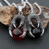 Red Beads Dragon Claw Pendant Necklace Stainless Steel Chain Men Women Jewelry