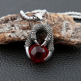 Red Beads Dragon Claw Pendant Necklace Stainless Steel Chain Men Women Jewelry