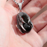 Red Beads Dragon Claw Pendant Necklace Stainless Steel Chain Men Women Jewelry