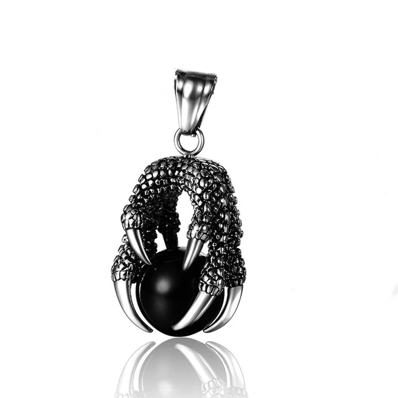Red Beads Dragon Claw Pendant Necklace Stainless Steel Chain Men Women Jewelry