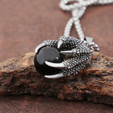 Red Beads Dragon Claw Pendant Necklace Stainless Steel Chain Men Women Jewelry