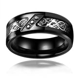Men's Tungsten Celtic Dragon Wedding Ring with Zircon Inlay