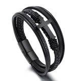 Classic Woven Leather Multi-layer Magnetic Buckle Cross Bracelet