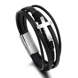 Classic Woven Leather Multi-layer Magnetic Buckle Cross Bracelet
