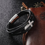 Classic Woven Leather Multi-layer Magnetic Buckle Cross Bracelet