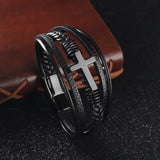 Classic Woven Leather Multi-layer Magnetic Buckle Cross Bracelet