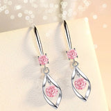 Pink Crystal Silver Earrings Women Jewelry