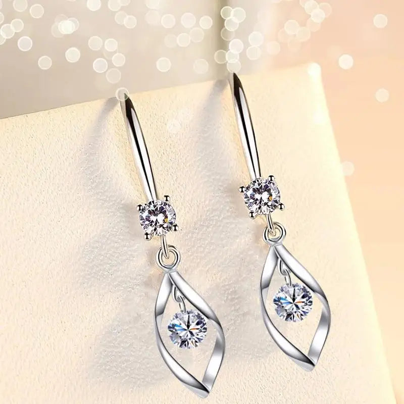 Pink Crystal Silver Earrings Women Jewelry