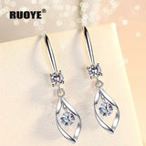Pink Crystal Silver Earrings Women Jewelry