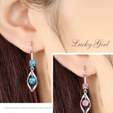 Pink Crystal Silver Earrings Women Jewelry