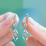 Pink Crystal Silver Earrings Women Jewelry