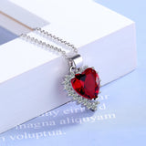 Red Heart Pendant Necklace 925 Sterling Silver Zirconia Chain