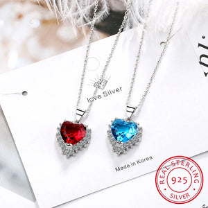 Heart Shaped Pendant Necklace 925 Silver Zirconia Chain S-N438