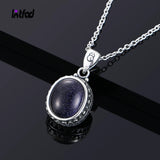 Vintage Sandstone Necklace 925 Silver Oval Pendant Jewelry