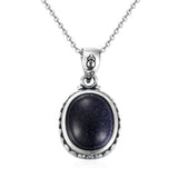 Vintage Sandstone Necklace 925 Silver Oval Pendant Jewelry