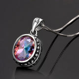 Vintage Sandstone Necklace 925 Silver Oval Pendant Jewelry