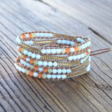 Boho Stone Leather Wrap Bracelet Vintage