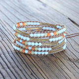 Boho Stone Leather Wrap Bracelet Vintage