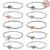 925 Silver Heart Buckle Bucket Bracelet for Charm Beaded DIY