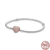 925 Silver Heart Buckle Bucket Bracelet for Charm Beaded DIY