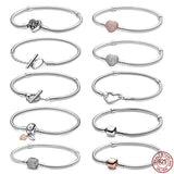 925 Sterling Silver T Buckle Heart Snake Bone Chain Bracelet