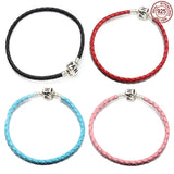 925 Silver Leather Snake Bone Chain Bracelet Original Charm DIY Gift
