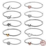 925 Sterling Silver Heart Charm Bracelet with T Bar Adjustment