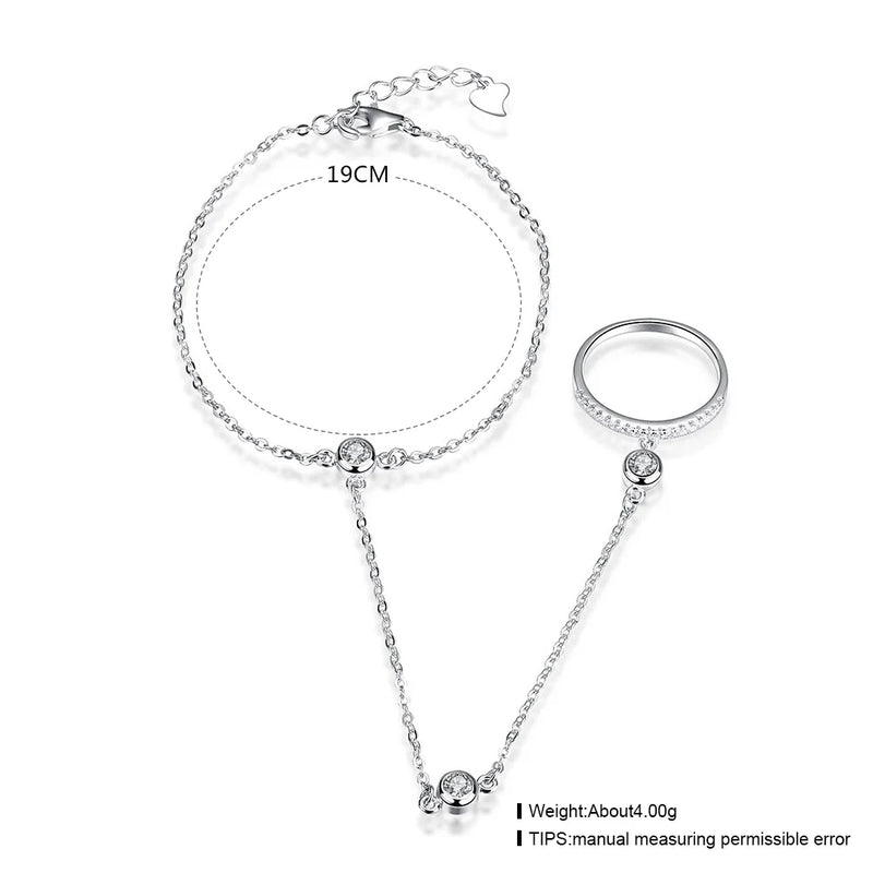 925 Sterling Silver Link Chain Bracelet with CZ Stones