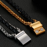 Braided Leather Man Bracelet Stainless Steel Chain Mens Bracelets