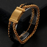 Braided Leather Man Bracelet Stainless Steel Chain Mens Bracelets