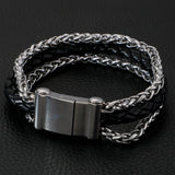 Braided Leather Man Bracelet Stainless Steel Chain Mens Bracelets