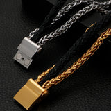 Braided Leather Man Bracelet Stainless Steel Chain Mens Bracelets