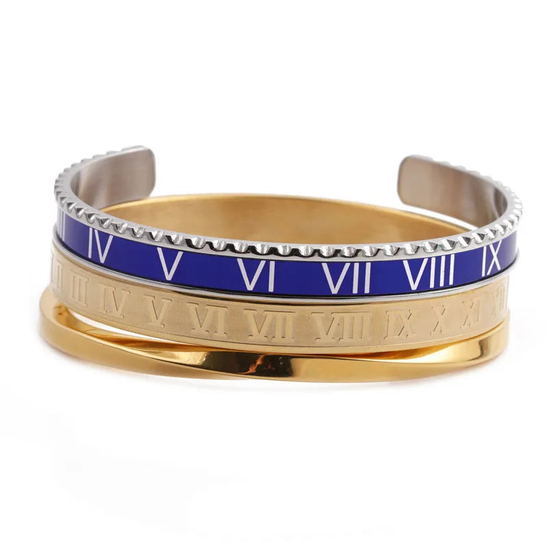 Classic Roman Numbers Bracelet Stainless Steel Cuff Bangle