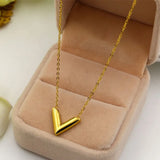 Rose Gold Short Triangle V Letter Pendant Necklace Women Choker K0022