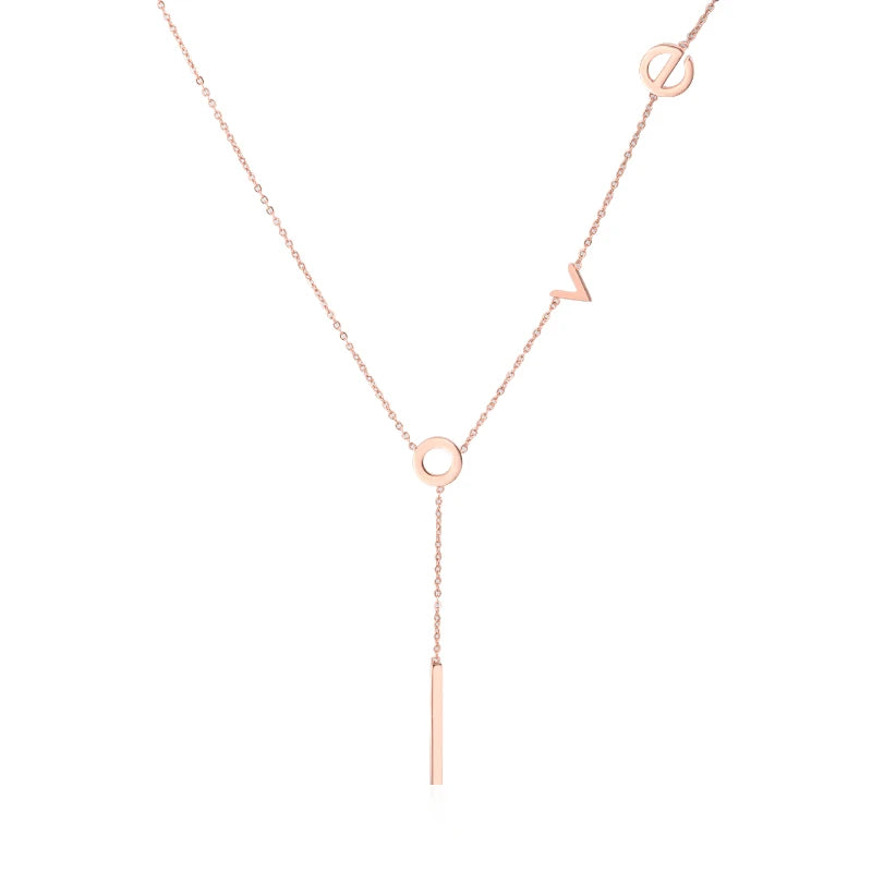 Love Letter Pattern Charm Necklace Titanium Steel Sliver Pendant