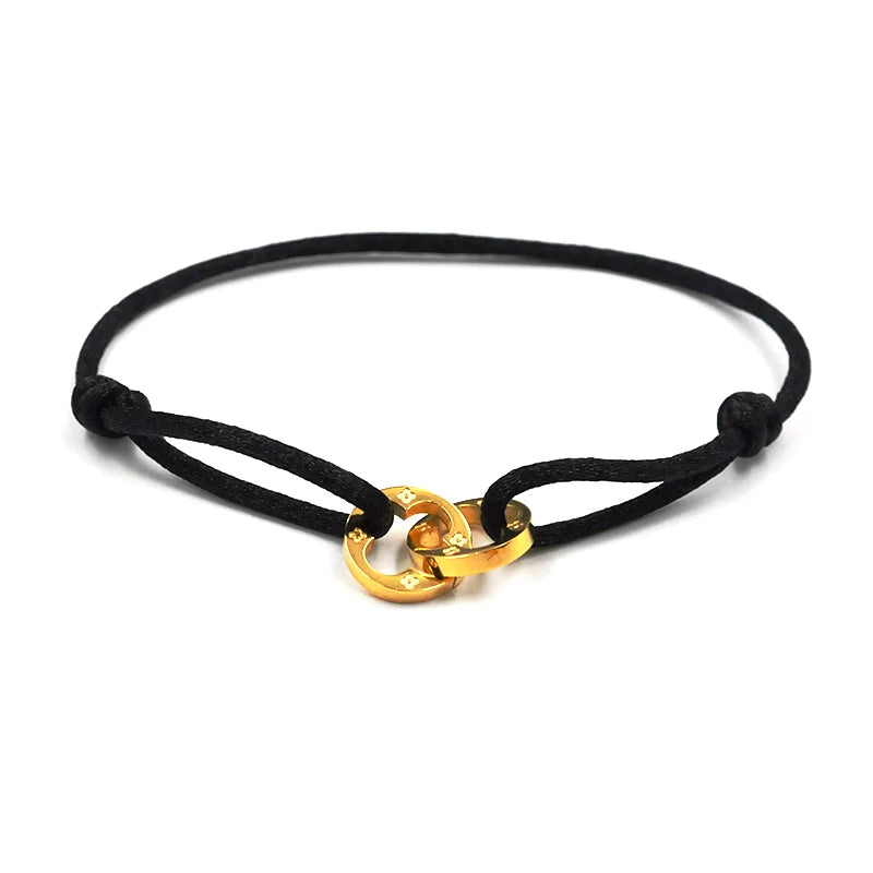 Stainless Steel Double Flower Bracelet Multicolor Ribbon Rope Wristband