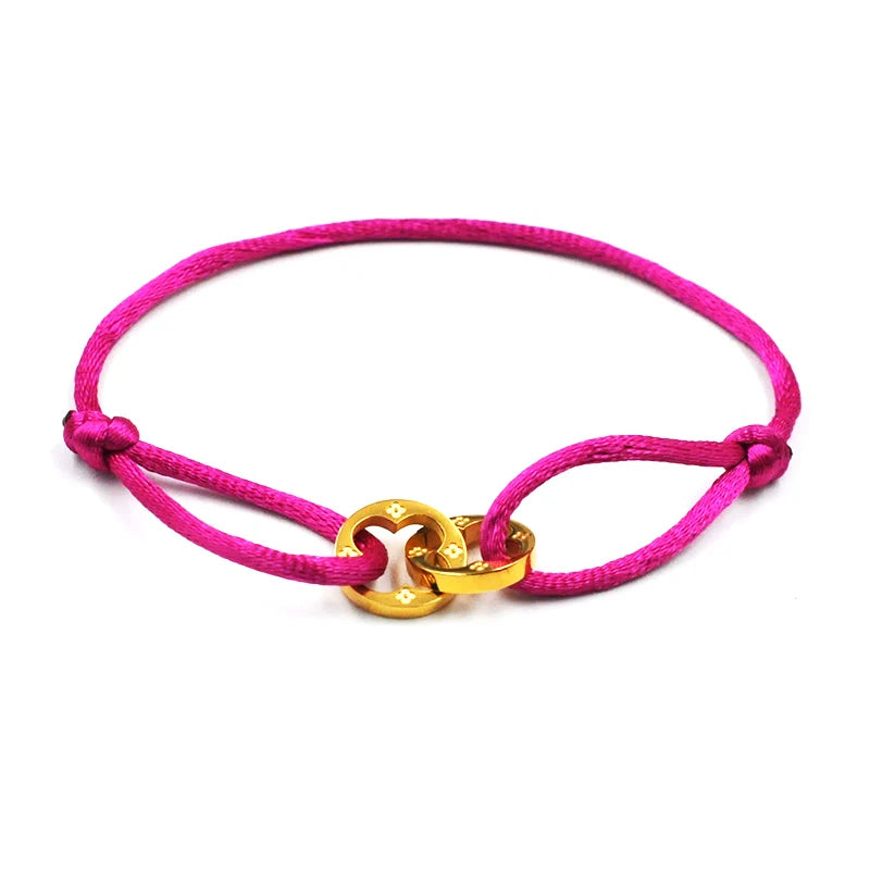 Stainless Steel Double Flower Bracelet Multicolor Ribbon Rope Wristband