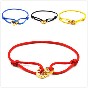 Stainless Steel Double Flower Bracelet Multicolor Ribbon Rope Wristband
