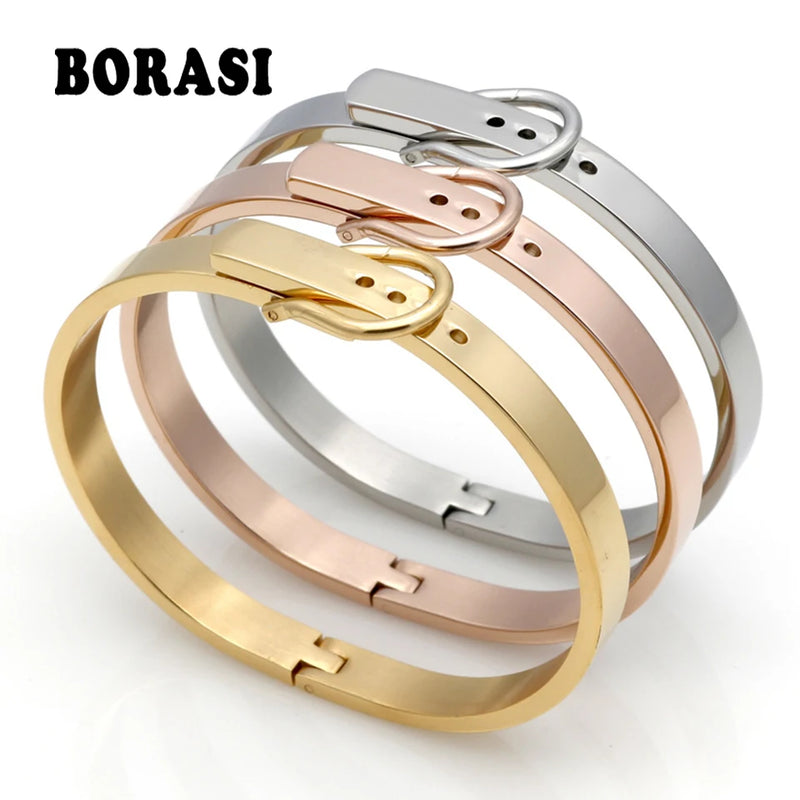 Classic Buckle Stainless Steel Bangle Bracelet Charm Jewelry
