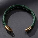 Charm Leather Bracelet Men Punk Jewelry Stainless Steel Magnetic Clasp