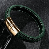 Charm Leather Bracelet Men Punk Jewelry Stainless Steel Magnetic Clasp