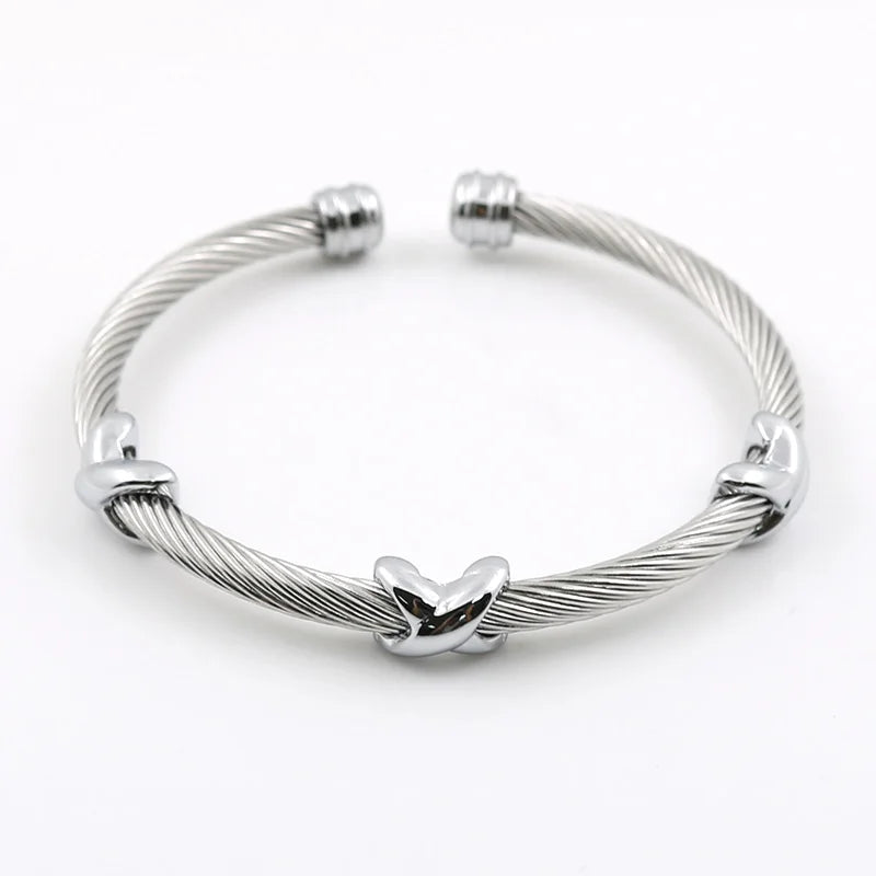 Starfish Punk Cable Twist Wire Stripe Cuff Bangle Bracelet