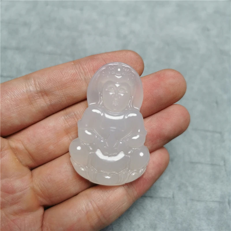 Hand Carved Guanyin Jade Pendant Necklace Prayer Gemstone
