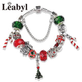 Christmas Tree Crutch Charm Bracelet Red Green Crystal Xmas Jewelry