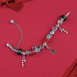 Christmas Tree Crutch Charm Bracelet Red Green Crystal Xmas Jewelry