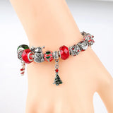 Christmas Tree Crutch Charm Bracelet Red Green Crystal Xmas Jewelry