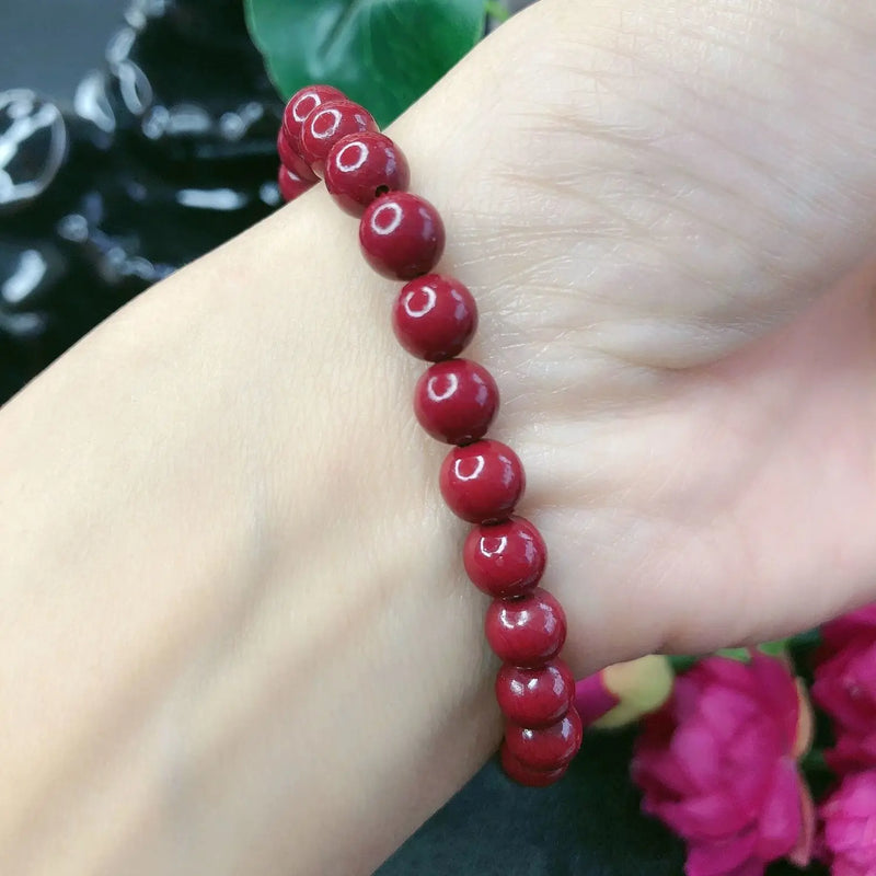 Natural Cinnabar Bracelet - Raw Ore Beads - Men/Women